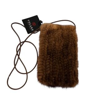 NWT VOLARE New York Mink Fur Crossbody Pouch Brown Snap Closure 9x8 Luxe Glam